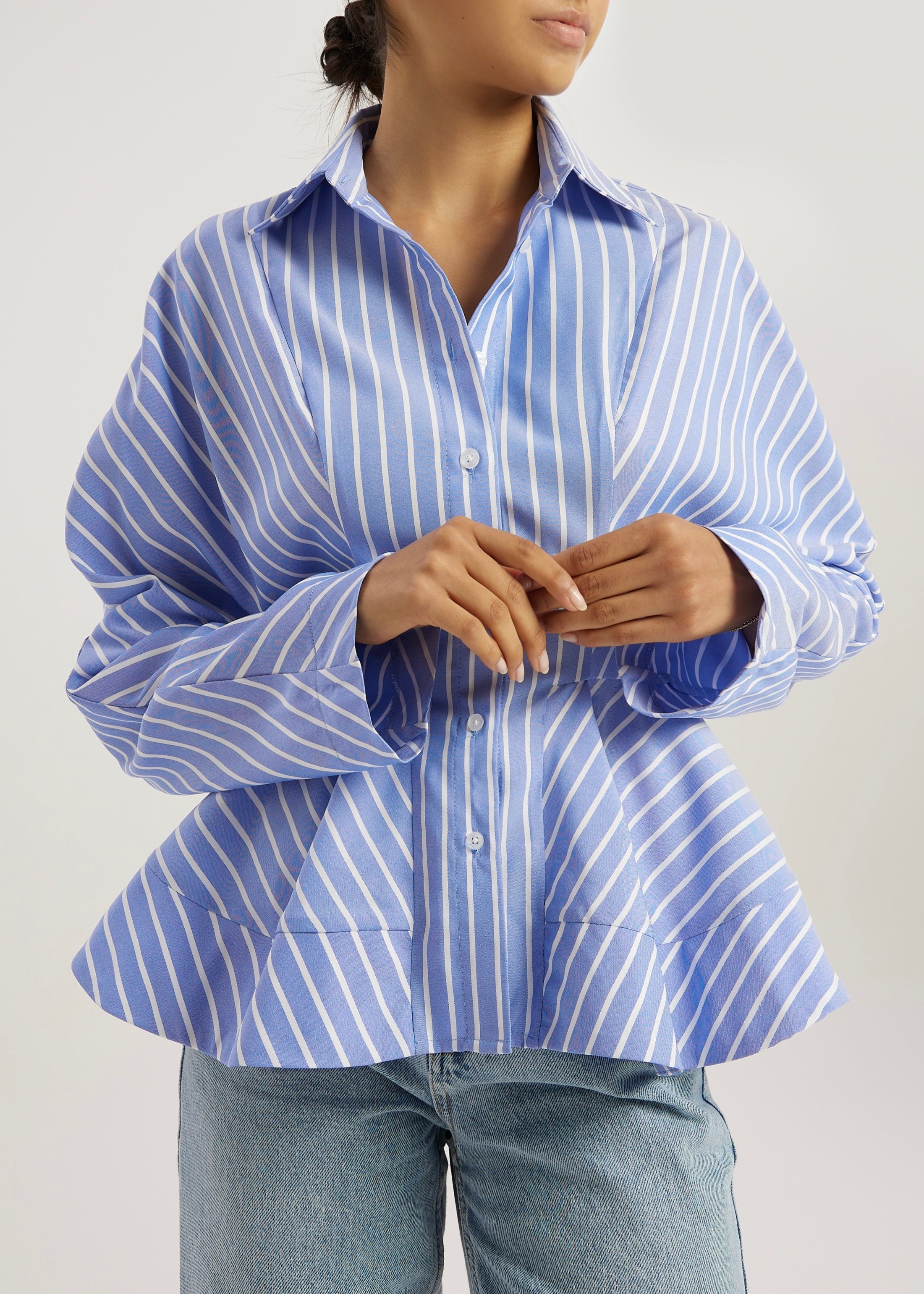 Riina Stripe Premium Peplum Shirt | Blue/White