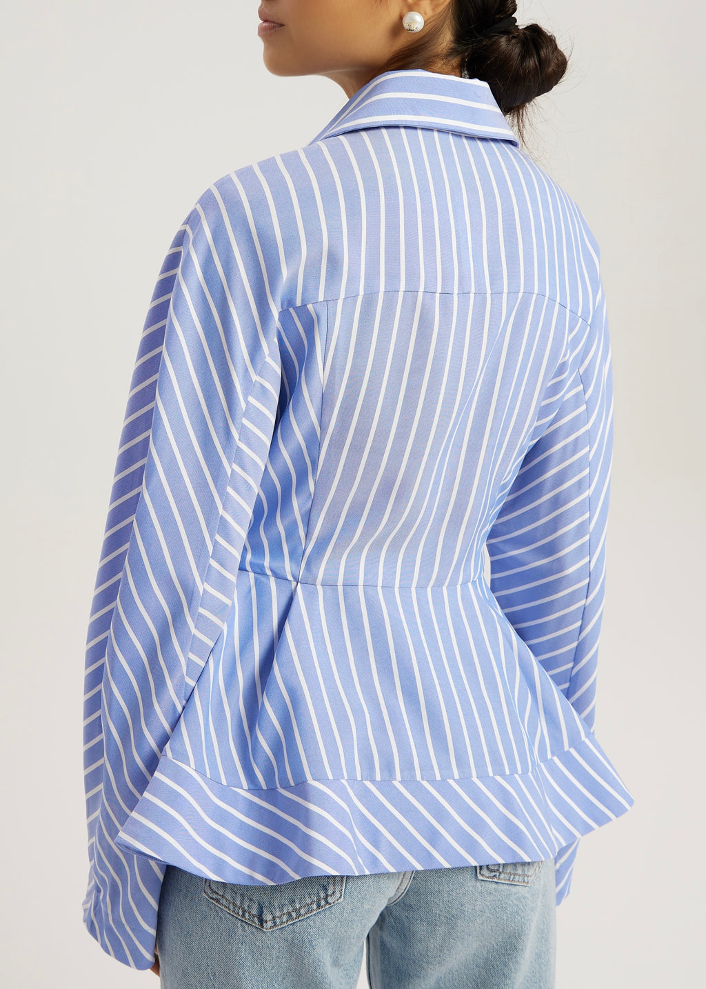 Riina Stripe Premium Peplum Shirt | Blue/White
