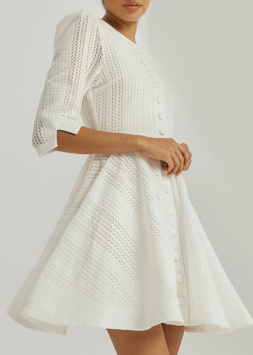 Roma Elegant Knitted Day Dress | White