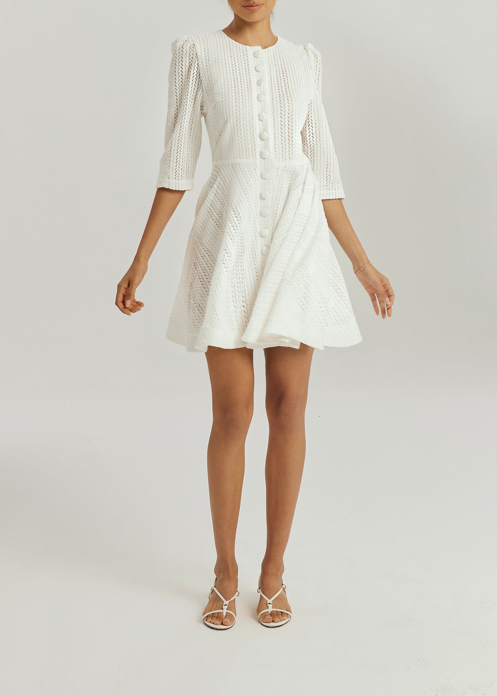 Roma Elegant Knitted Day Dress | White
