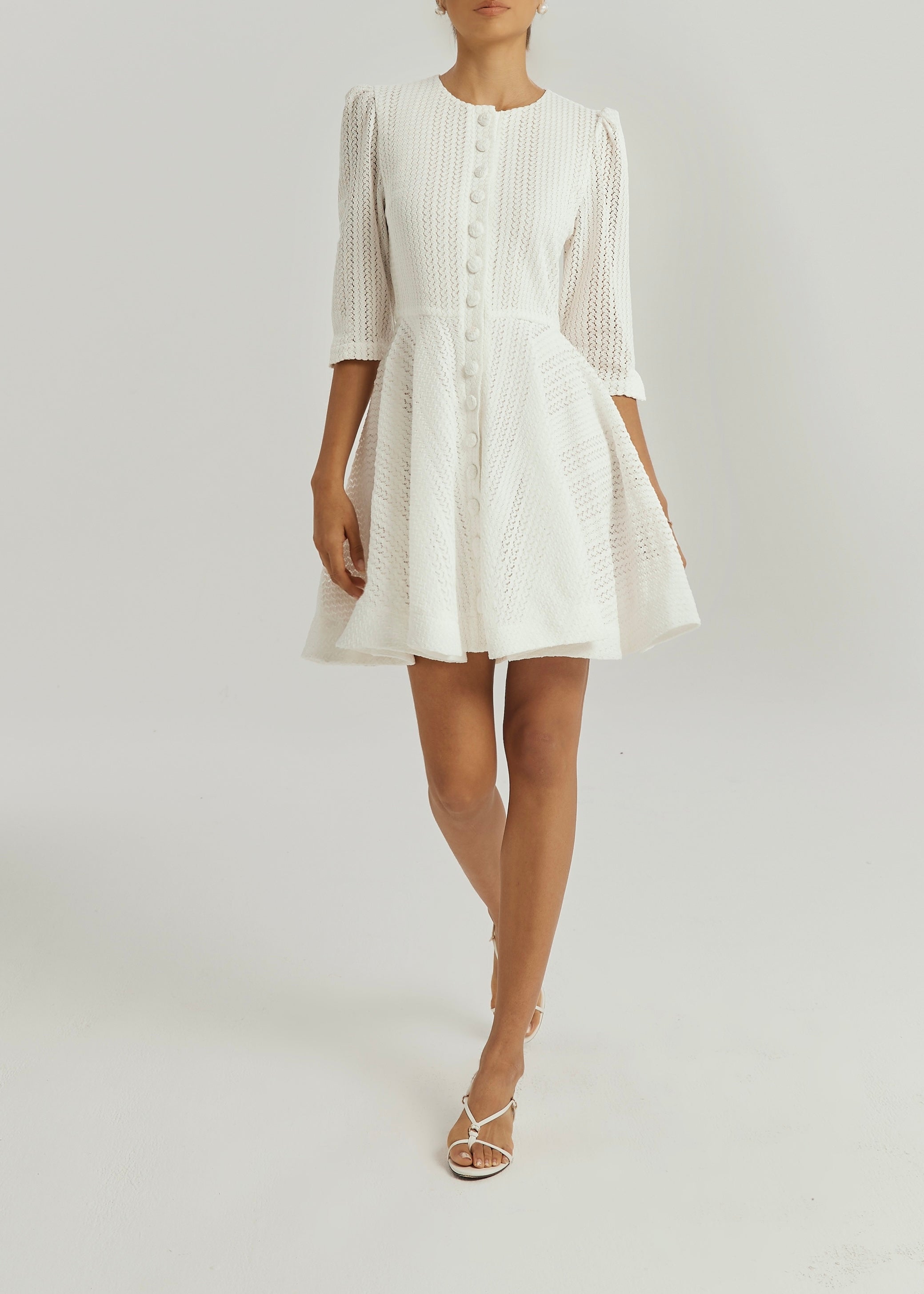 Roma Elegant Knitted Day Dress | White