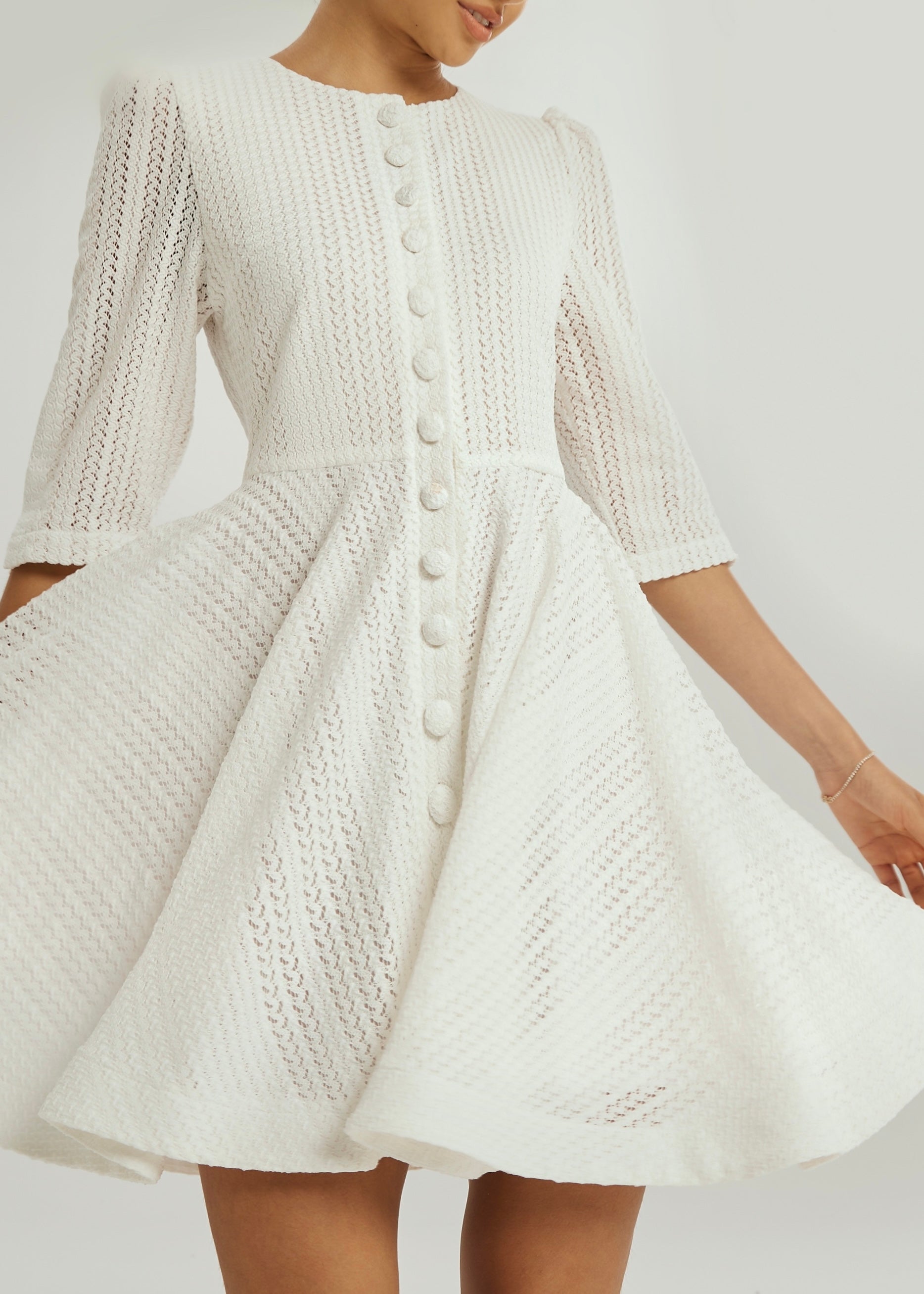 Roma Elegant Knitted Day Dress | White