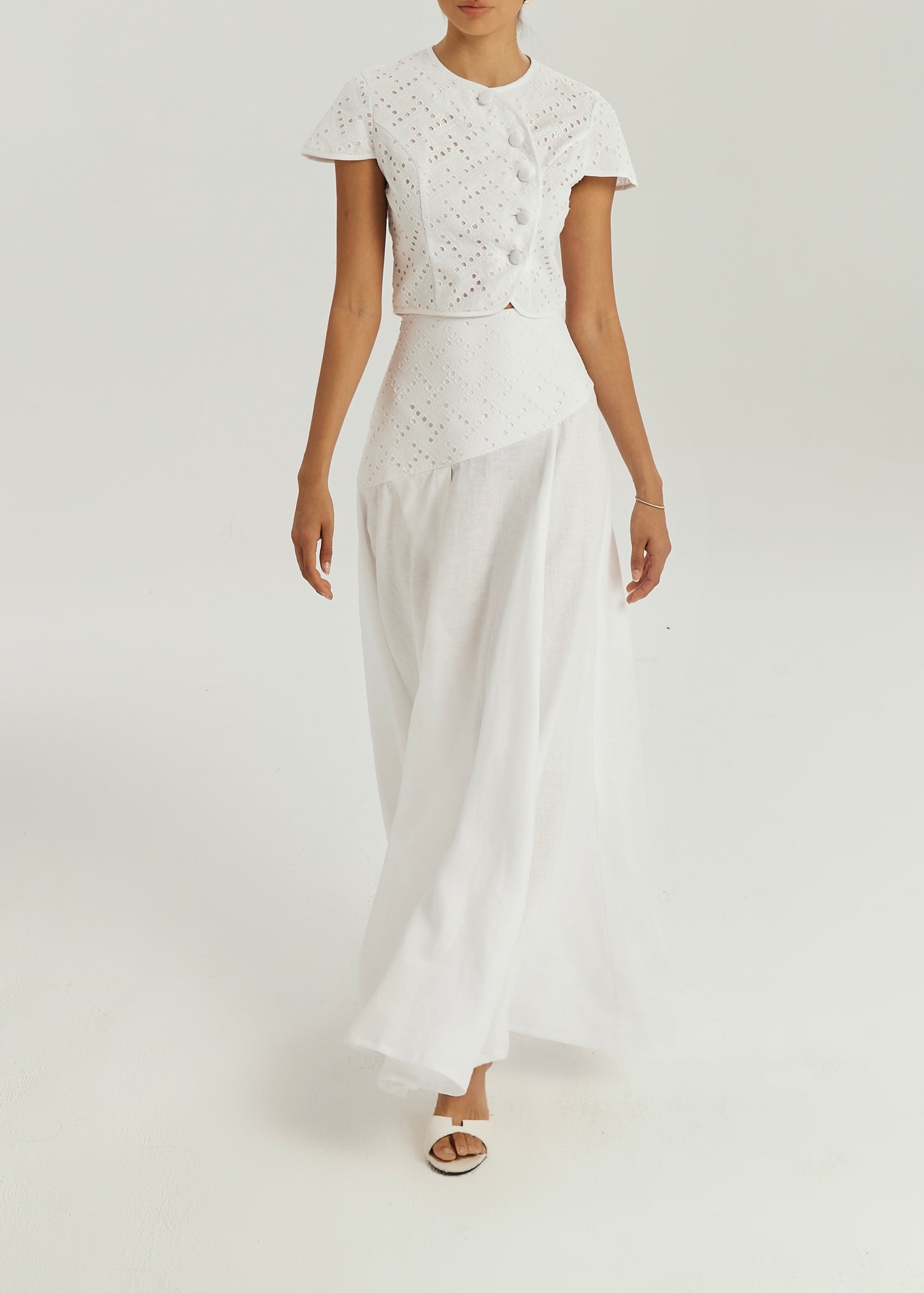 Roxie Cotton Cutwork & Linen Dream Skirt | White