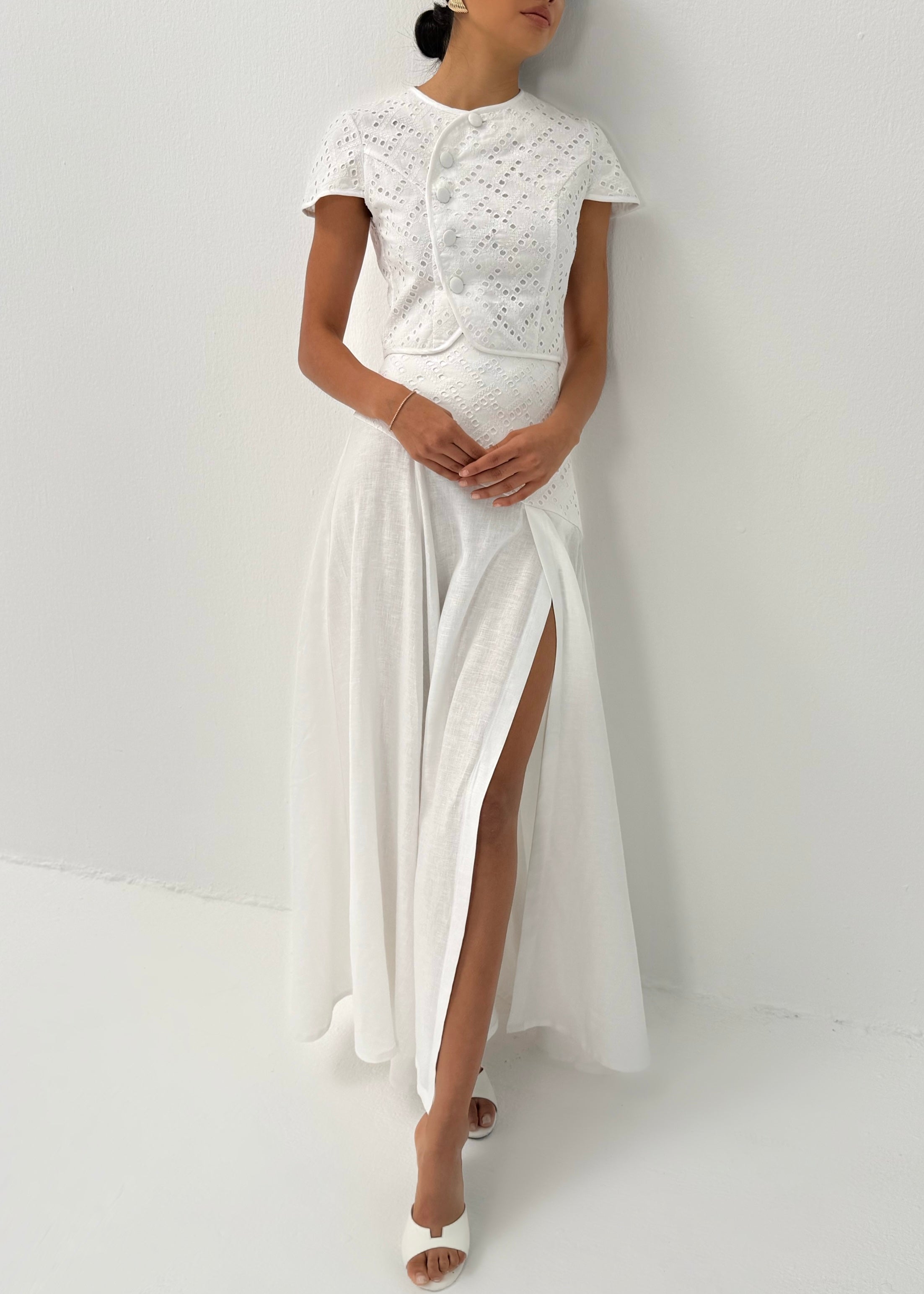 Roxie Cotton Cutwork Top | White