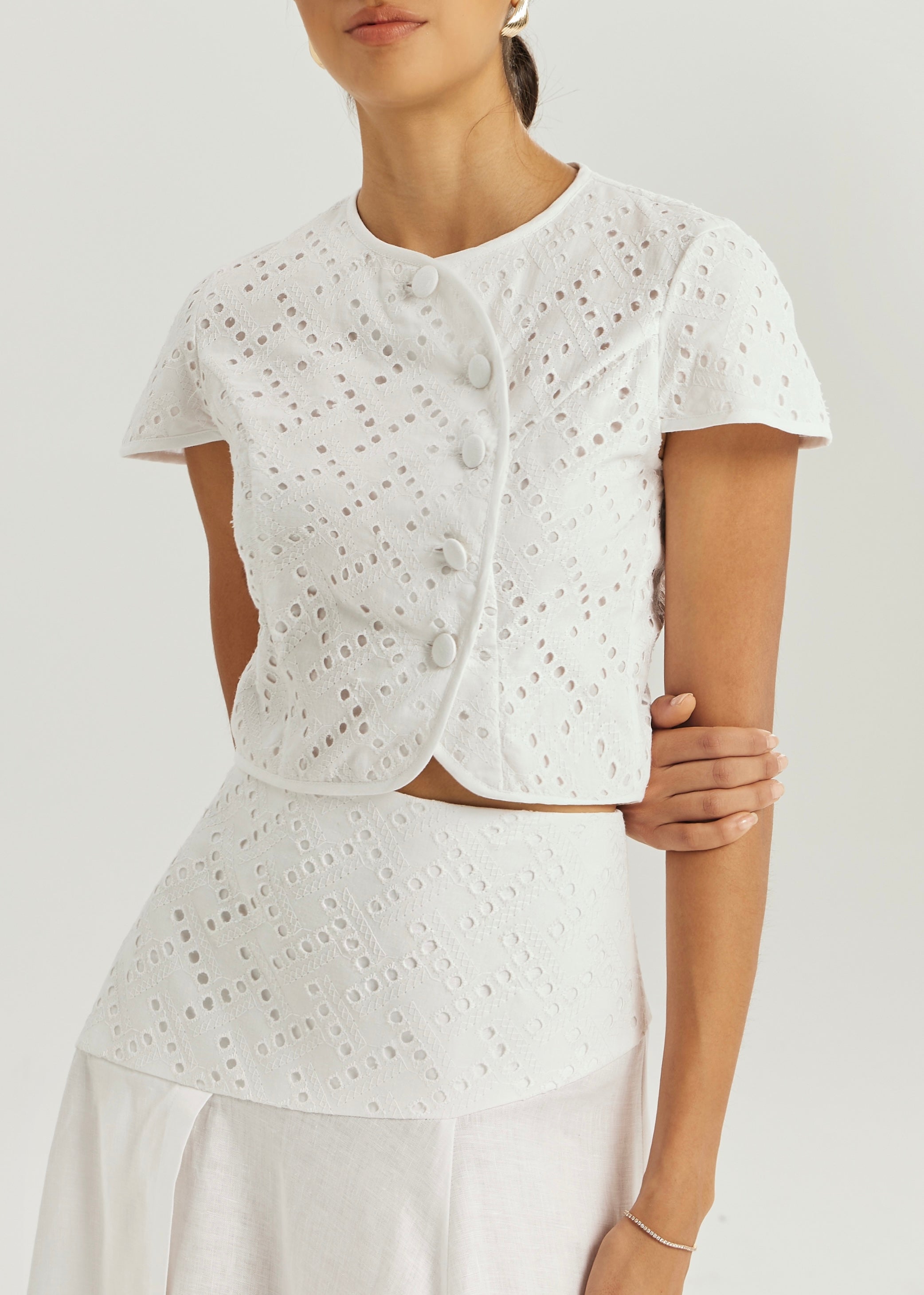 Roxie Cotton Cutwork Top | White