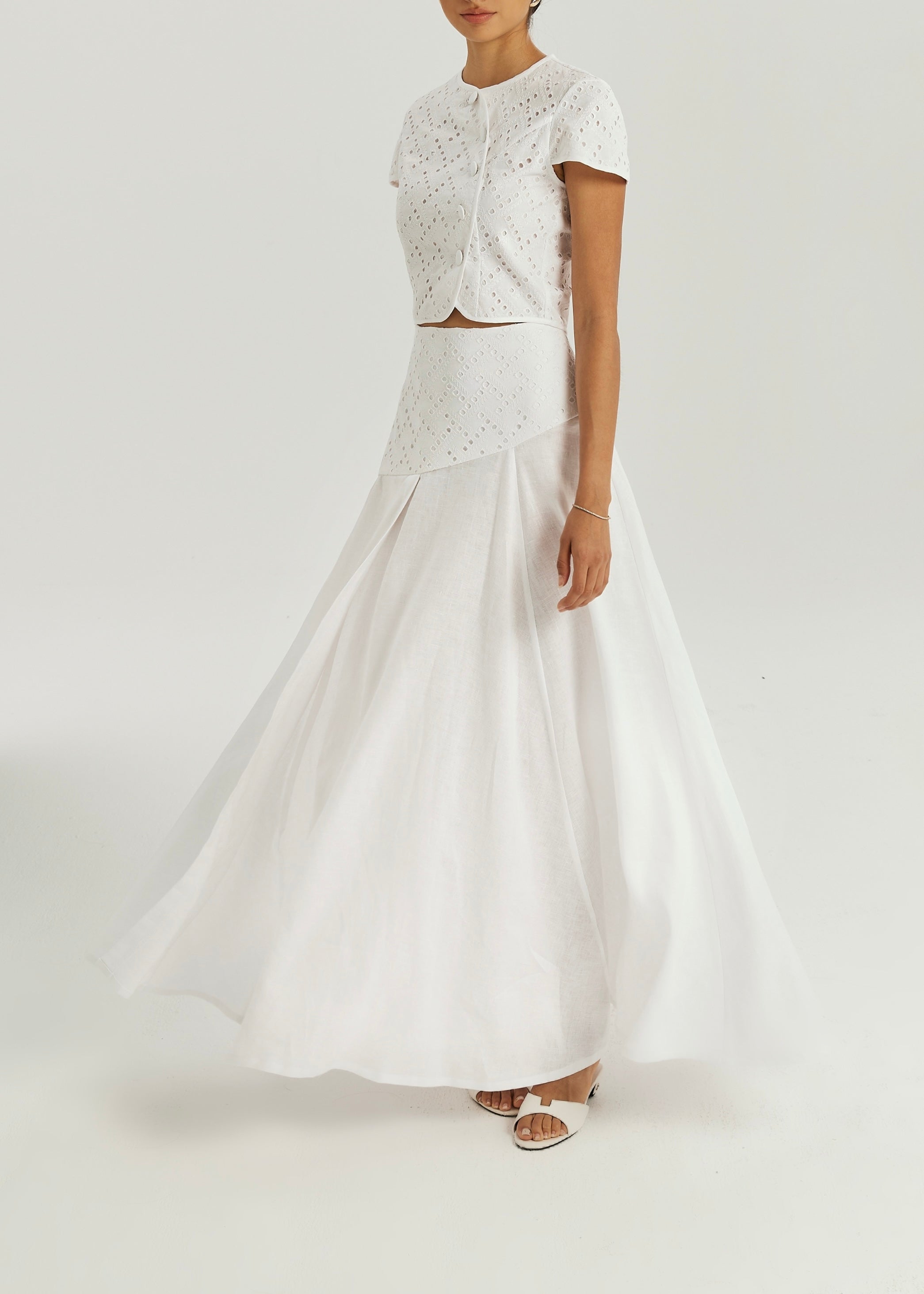 Roxie Cotton Cutwork & Linen Dream Skirt | White