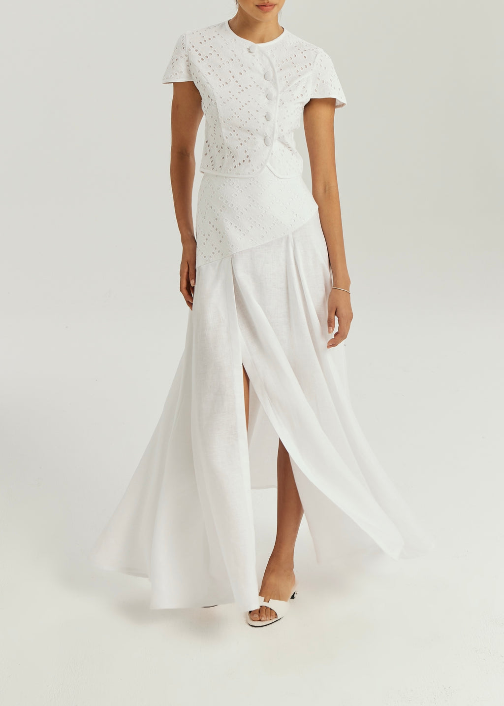 Roxie Cotton Cutwork & Linen Dream Skirt | White