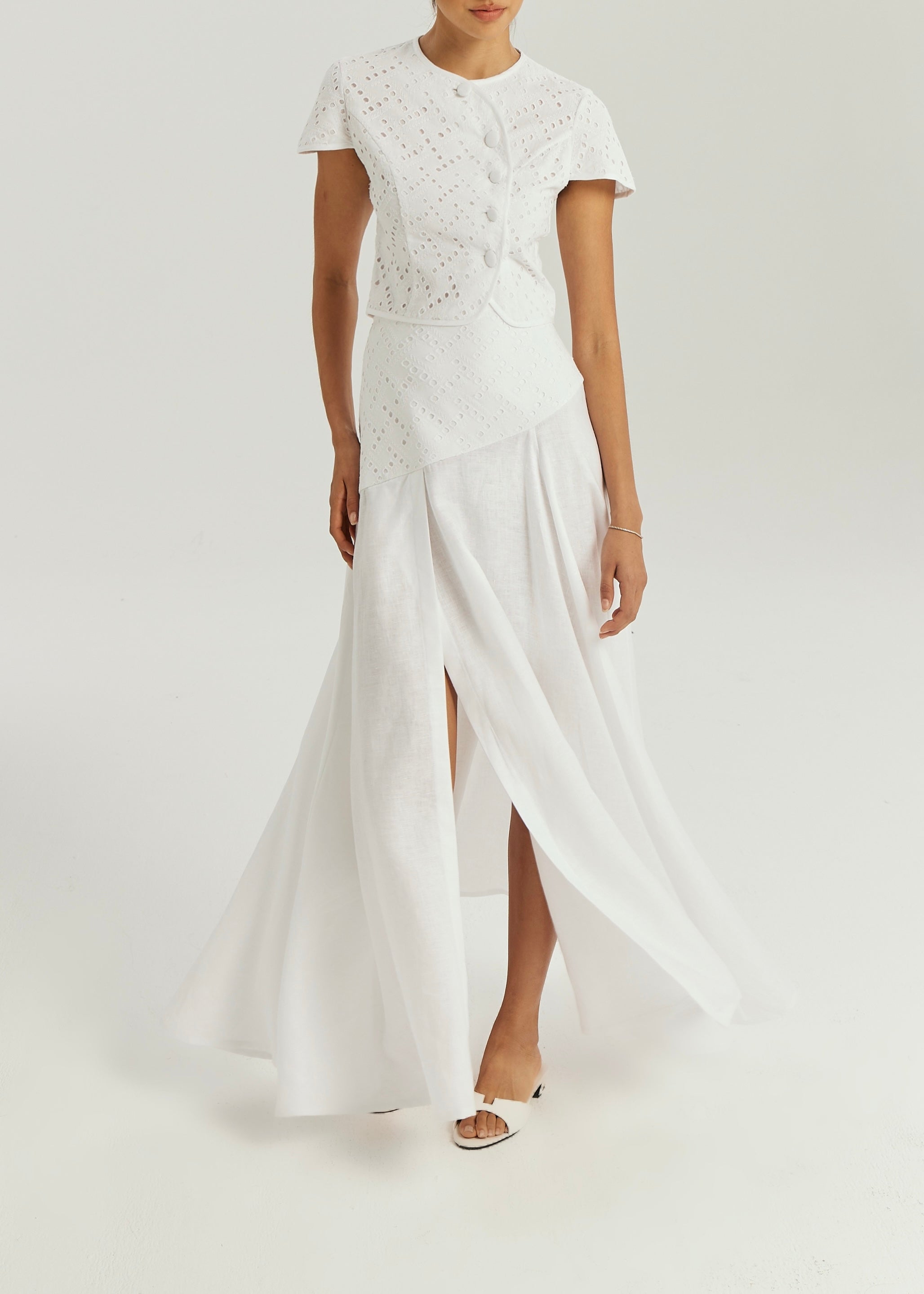 Roxie Cotton Cutwork & Linen Dream Skirt | White