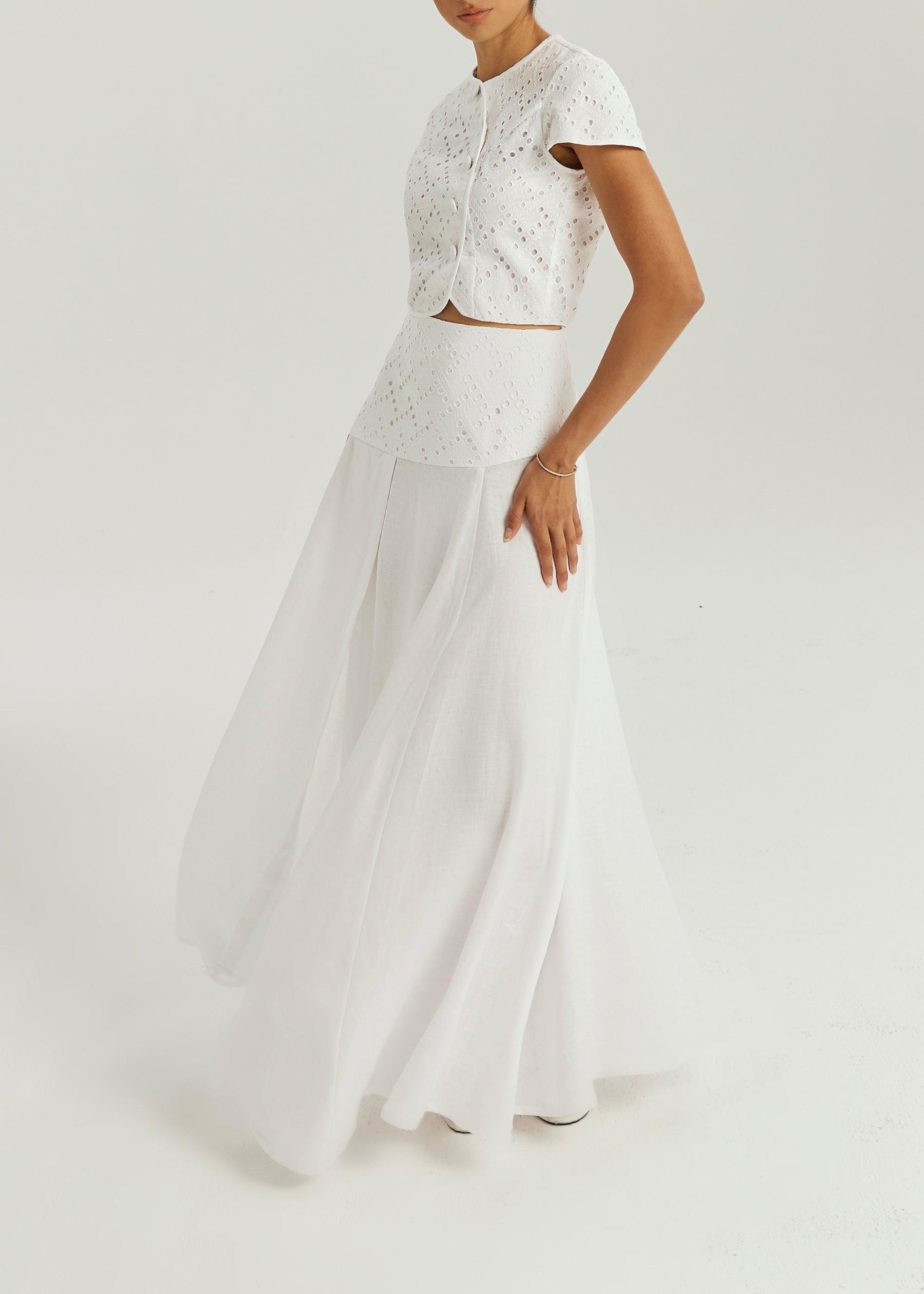 Roxie Cotton Cutwork & Linen Dream Skirt | White