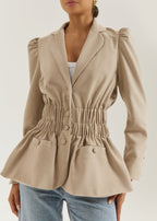 Selina Ruched Waist Elegance Blazer | Almond