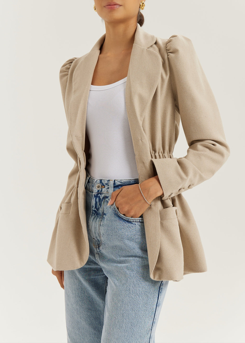 Selina Ruched Waist Elegance Blazer | Almond