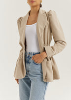Selina Ruched Waist Elegance Blazer | Almond