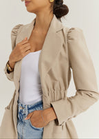 Selina Ruched Waist Elegance Blazer | Almond