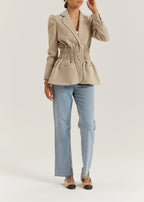 Selina Ruched Waist Elegance Blazer | Almond