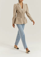 Selina Ruched Waist Elegance Blazer | Almond