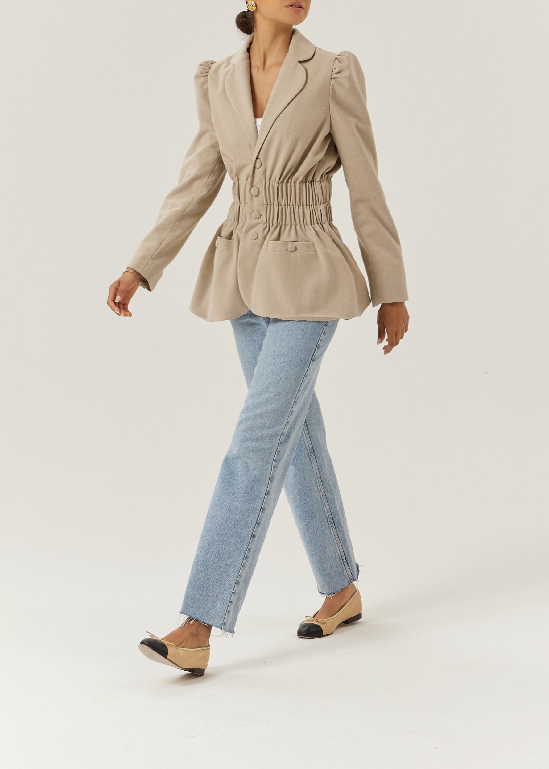 Selina Ruched Waist Elegance Blazer | Almond