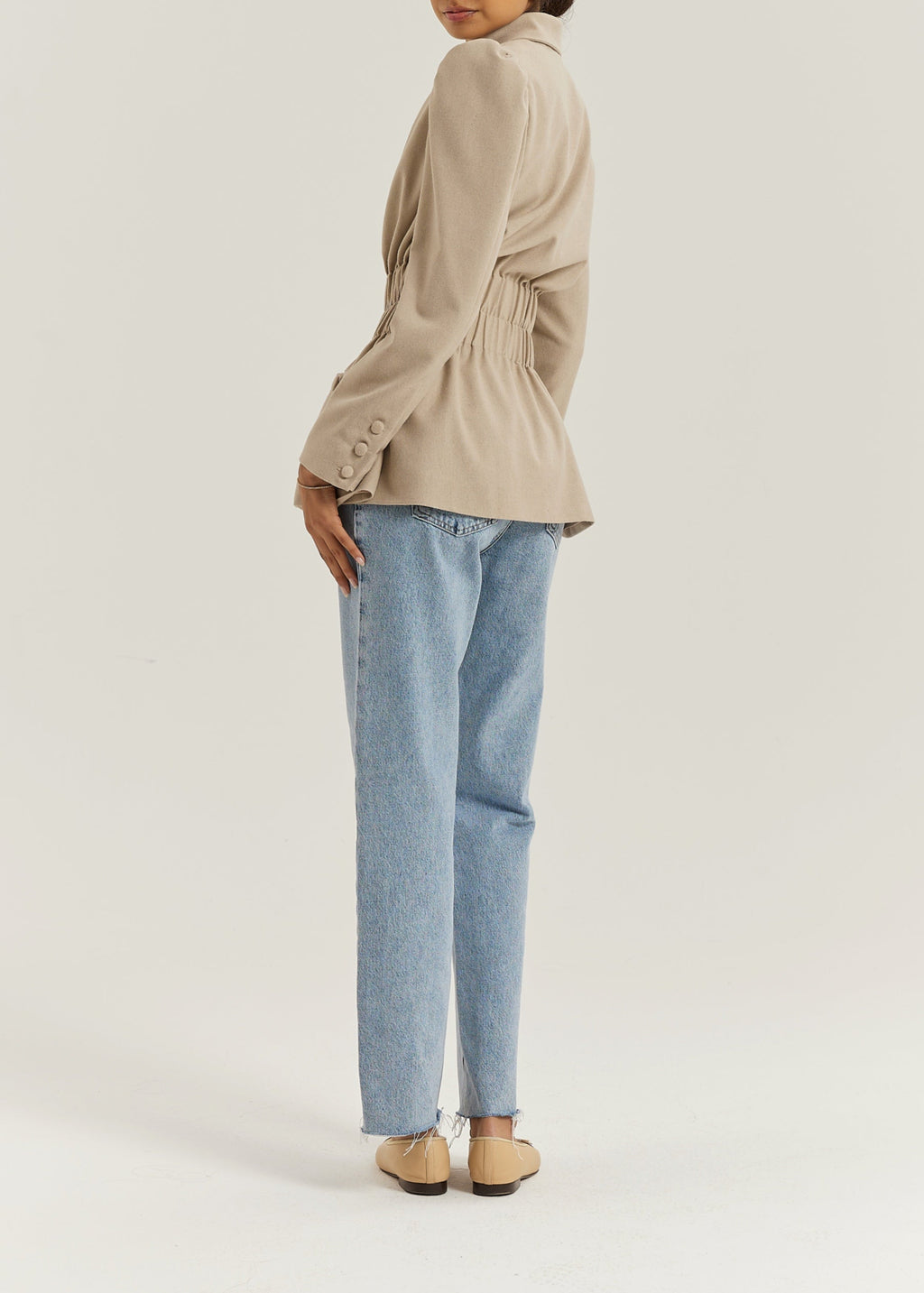 Selina Ruched Waist Elegance Blazer | Almond