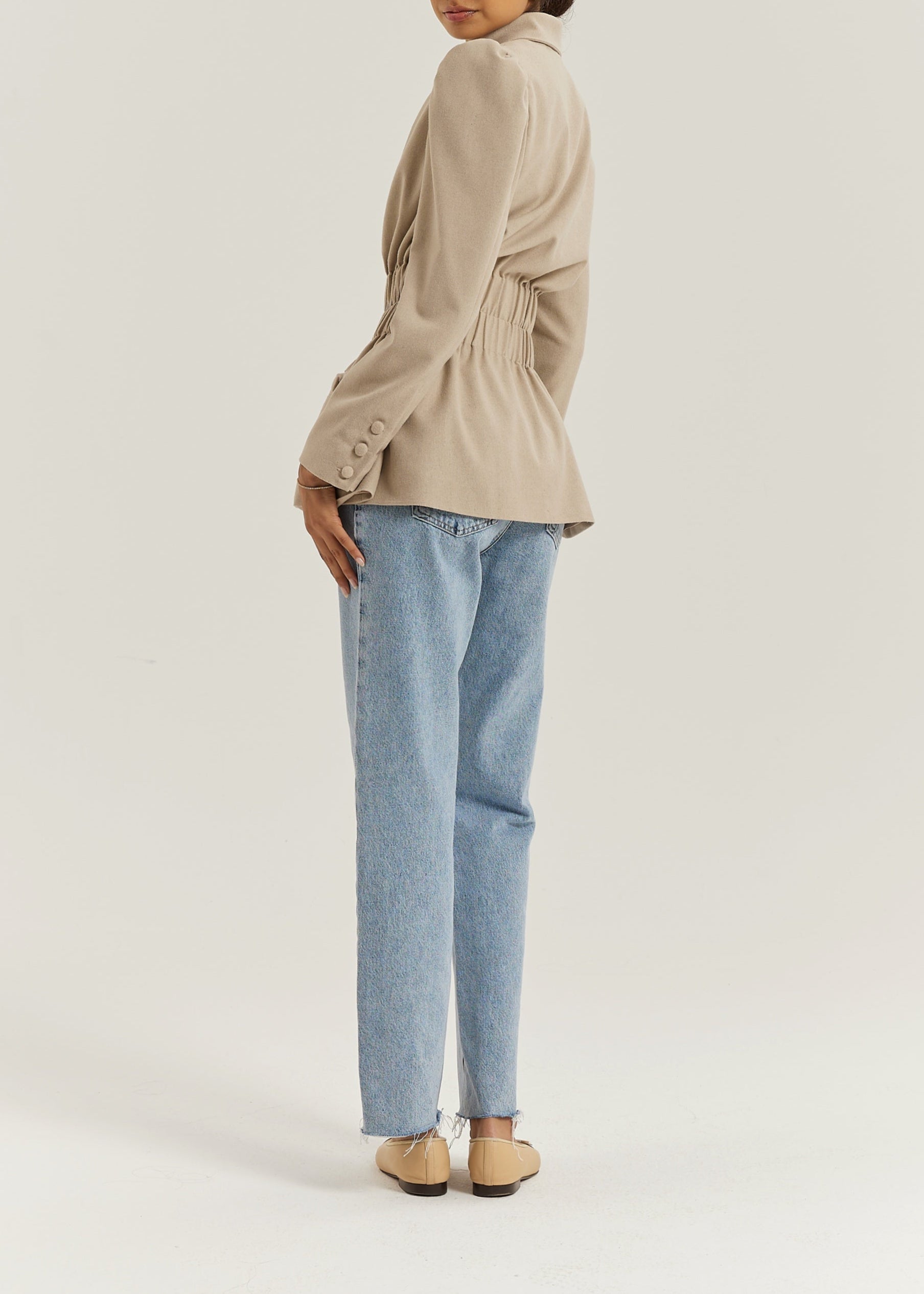 Selina Ruched Waist Elegance Blazer | Almond