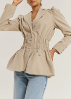 Selina Ruched Waist Elegance Blazer | Almond