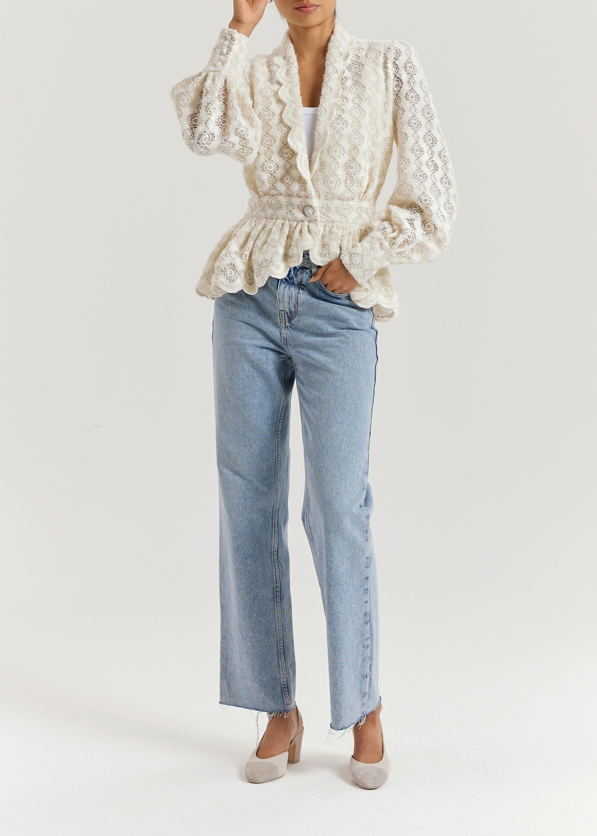 Serene Scallop Lace Knit Cardigan | Cream