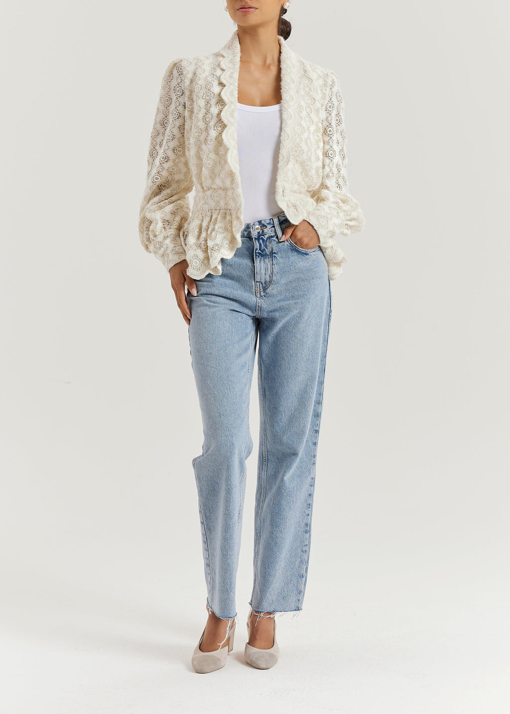Serene Scallop Lace Knit Cardigan | Cream