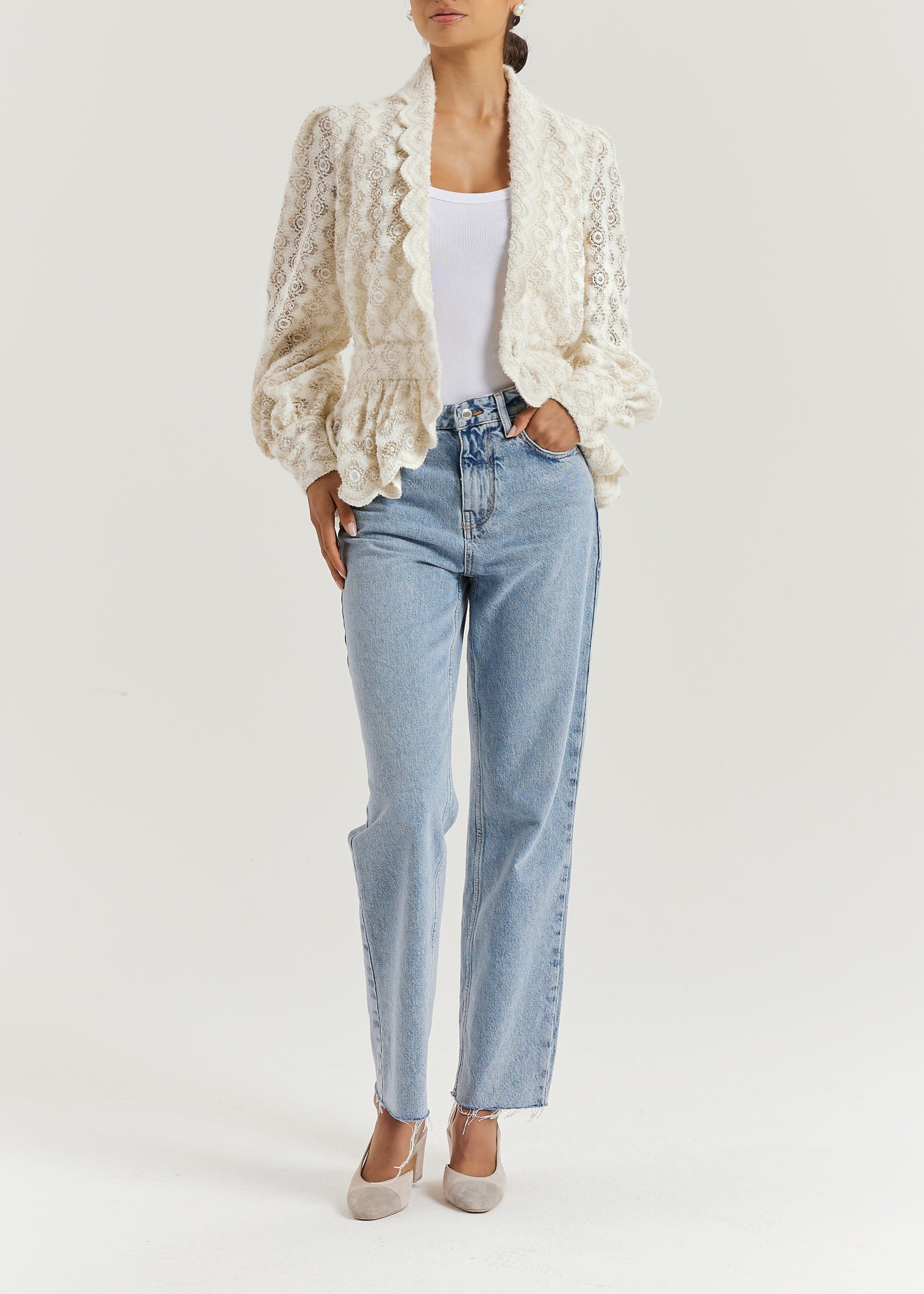Serene Scallop Lace Knit Cardigan | Cream
