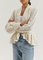 Serene Scallop Lace Knit Cardigan | Cream