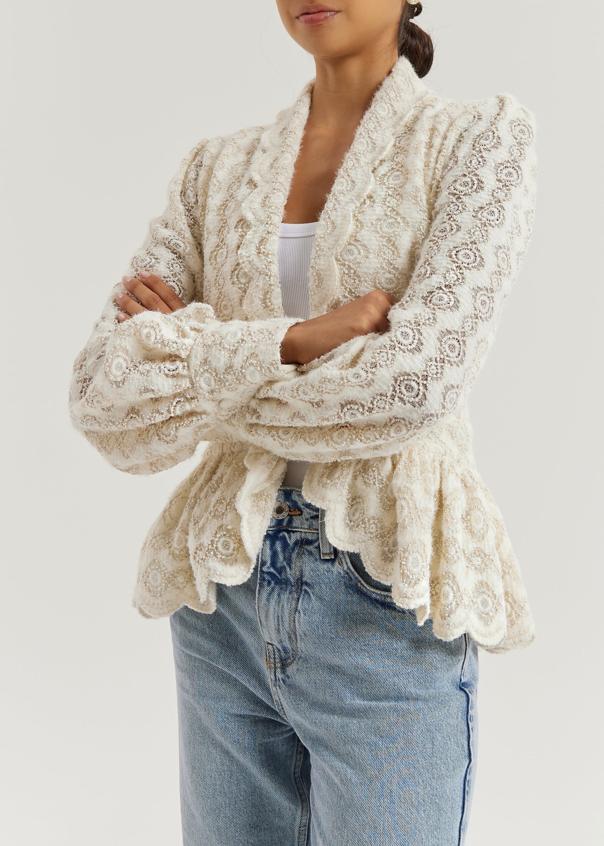 Serene Scallop Lace Knit Cardigan | Cream