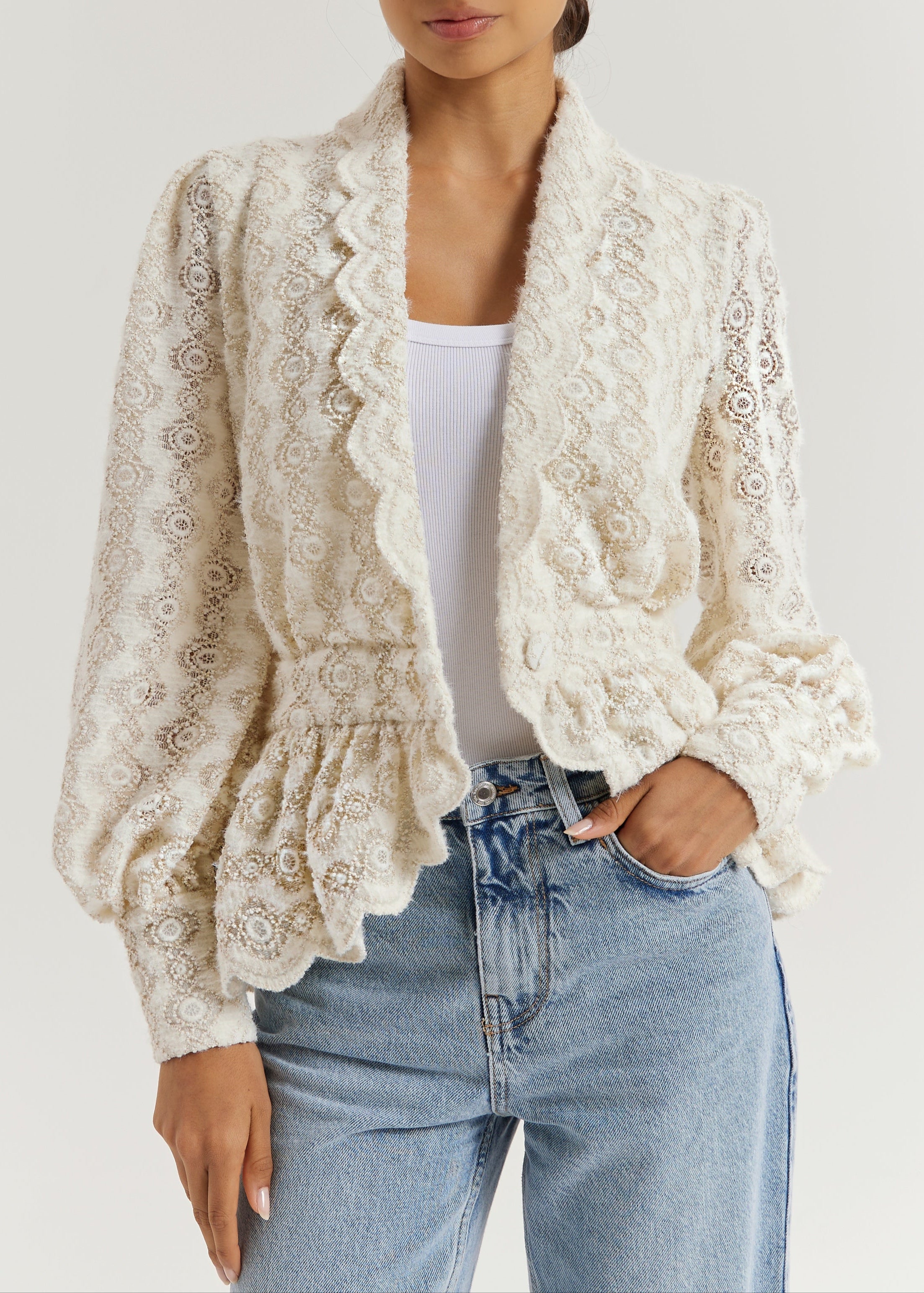 Serene Scallop Lace Knit Cardigan | Cream