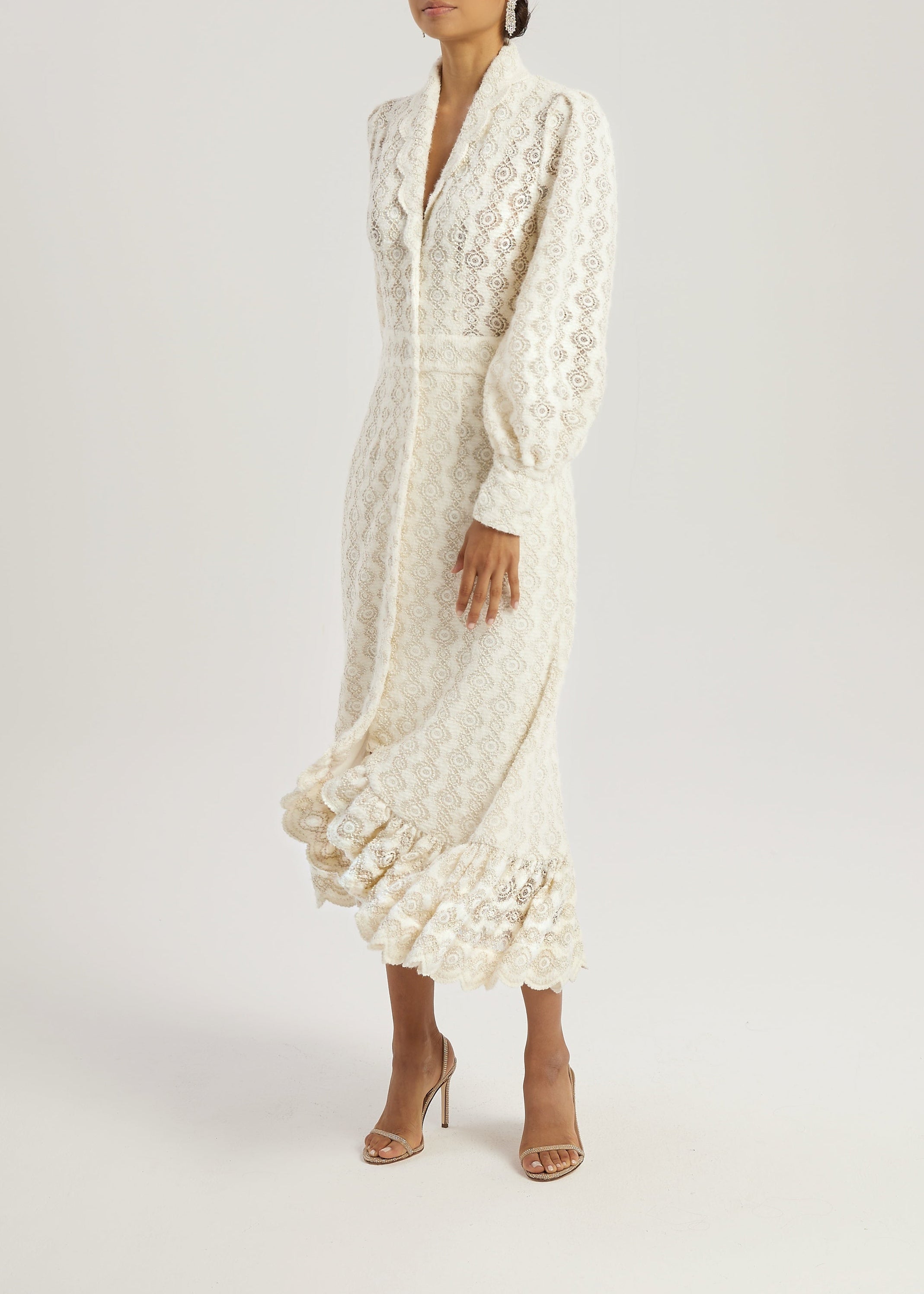 Serene Scallop Lace Knit Dress | Cream