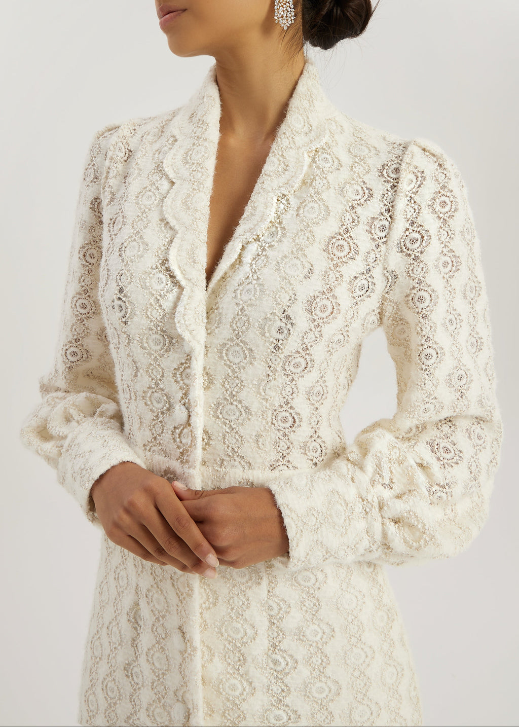 Serene Scallop Lace Knit Dress | Cream