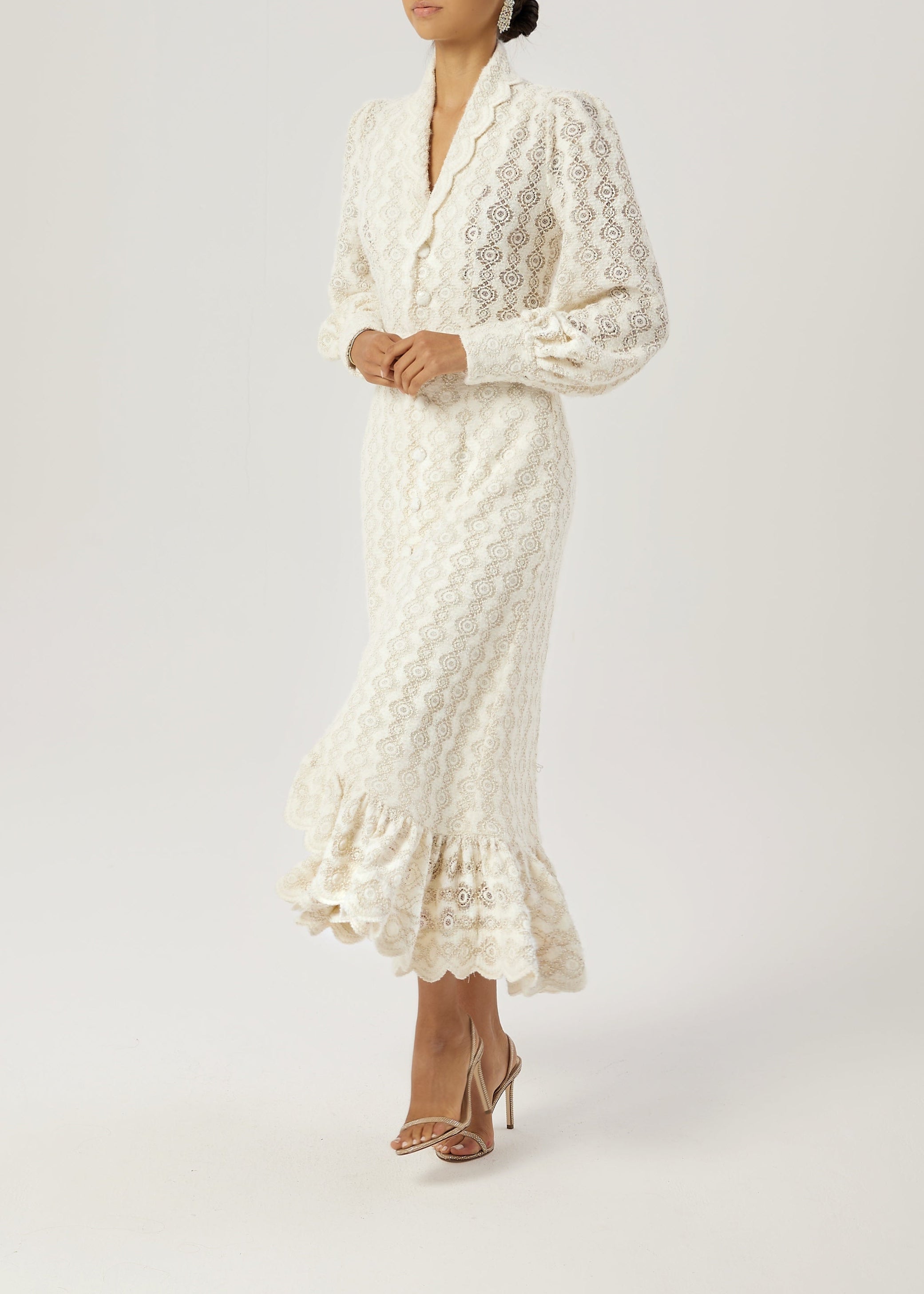 Serene Scallop Lace Knit Dress | Cream