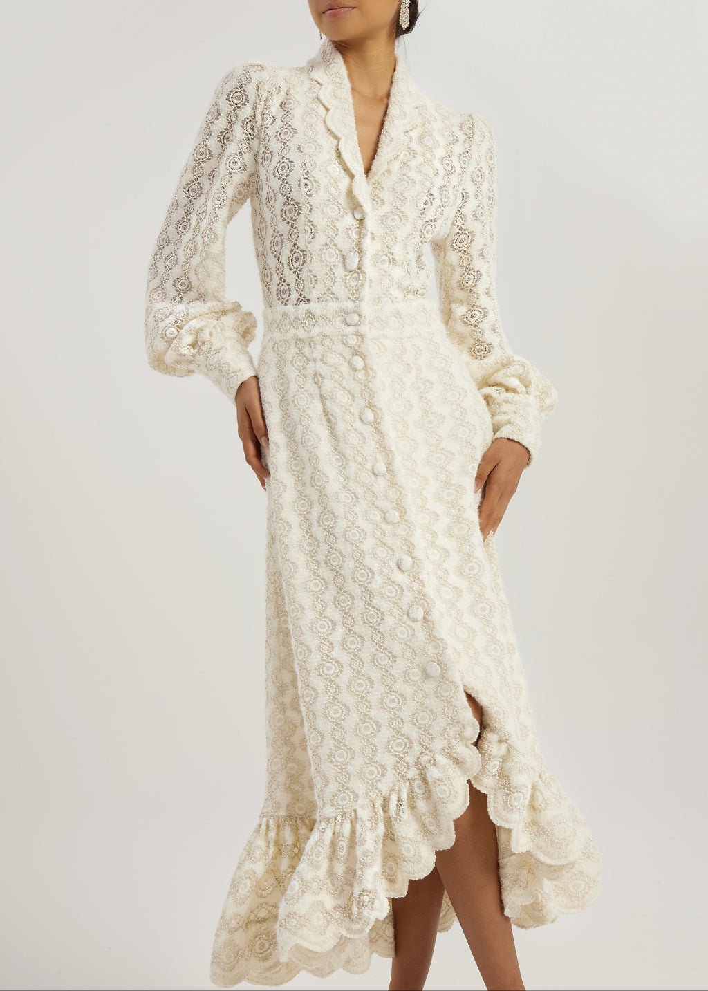 Serene Scallop Lace Knit Dress | Cream