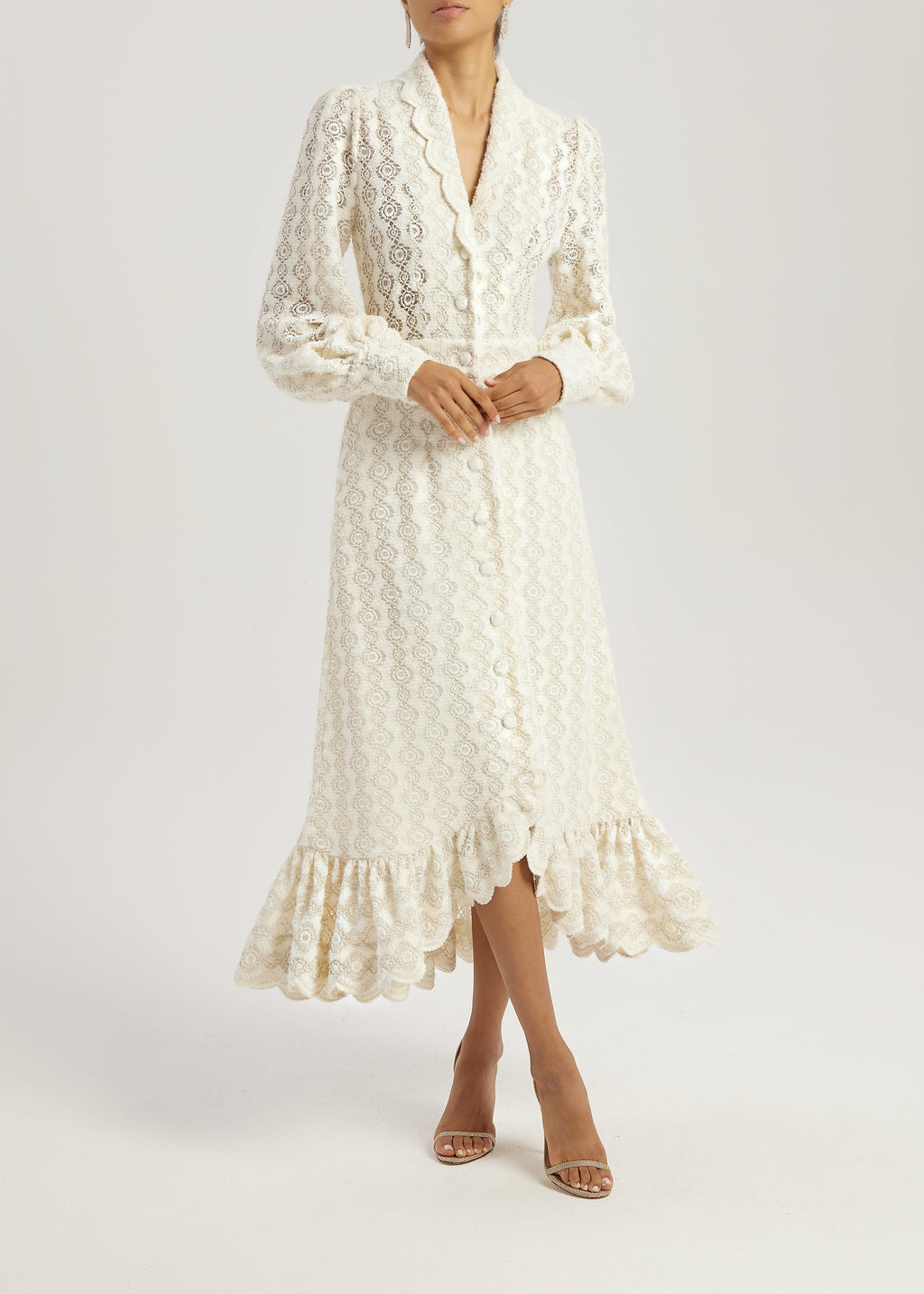 Serene Scallop Lace Knit Dress | Cream