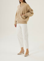 Sharla Pearl Button Plush Cardigan | Latte