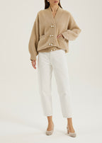 Sharla Pearl Button Plush Cardigan | Latte