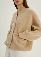 Sharla Pearl Button Plush Cardigan | Latte