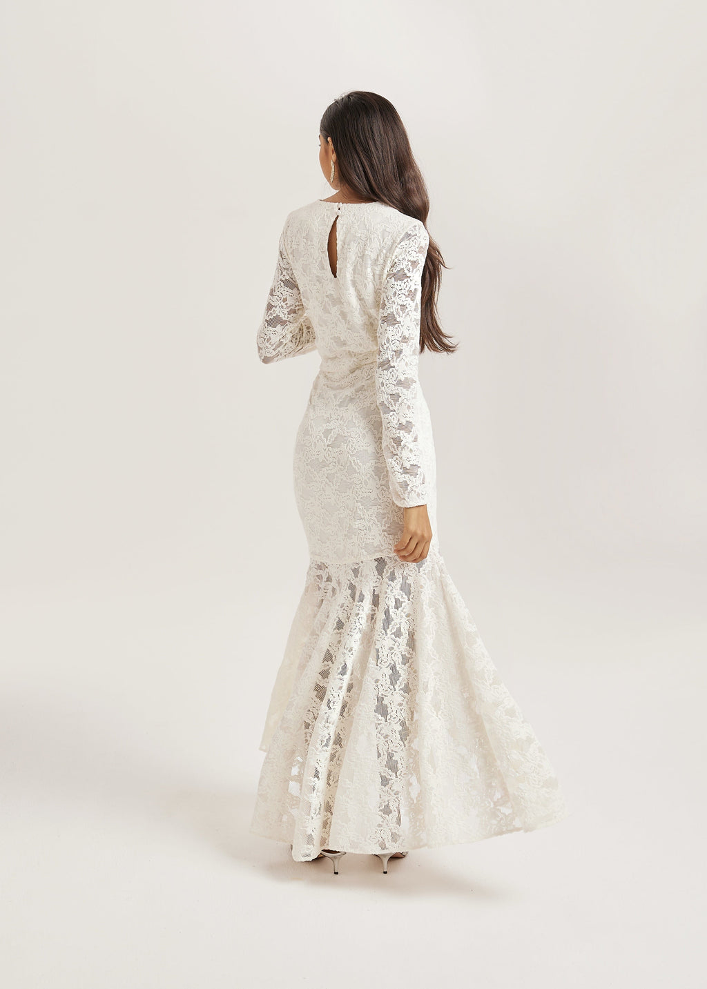 Sienna Velvet Applique Lace Cascade Dress | Ivory White