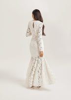 Sienna Velvet Applique Lace Cascade Dress | Ivory White