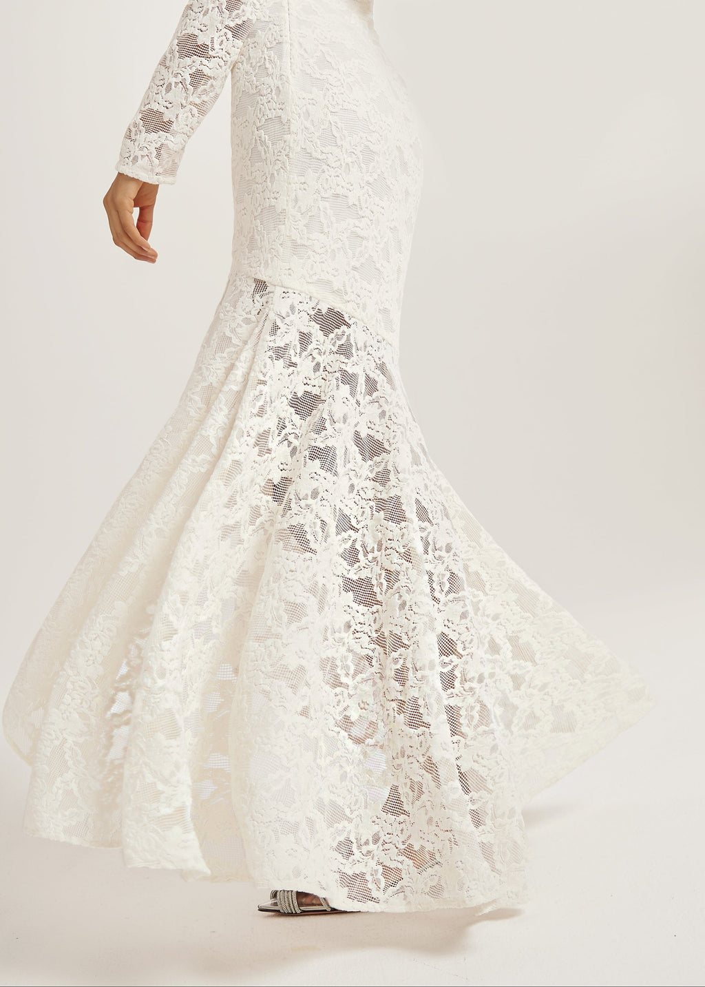 Sienna Velvet Applique Lace Cascade Dress | Ivory White