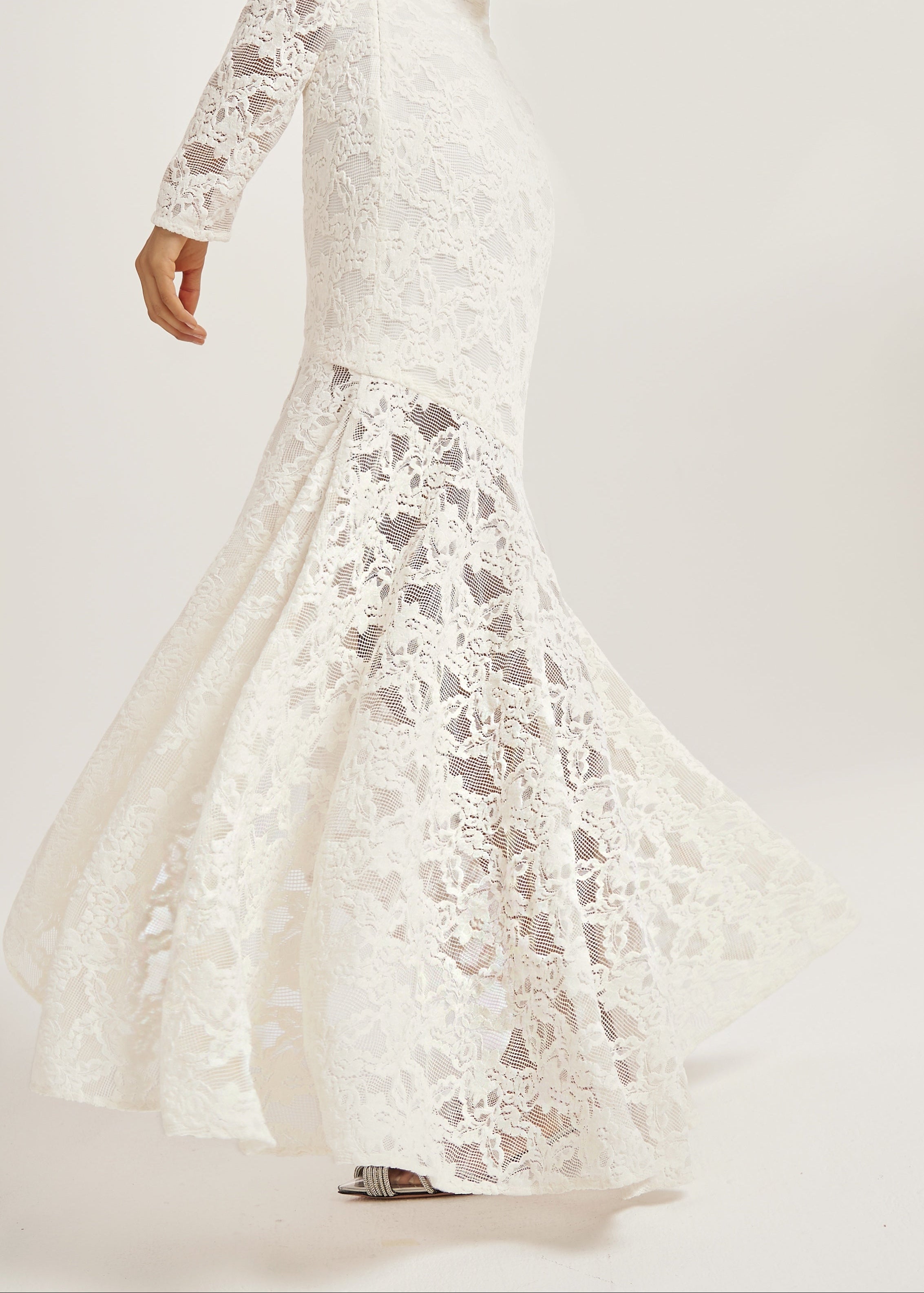 Sienna Velvet Applique Lace Cascade Dress | Ivory White