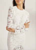 Sienna Velvet Applique Lace Cascade Dress | Ivory White