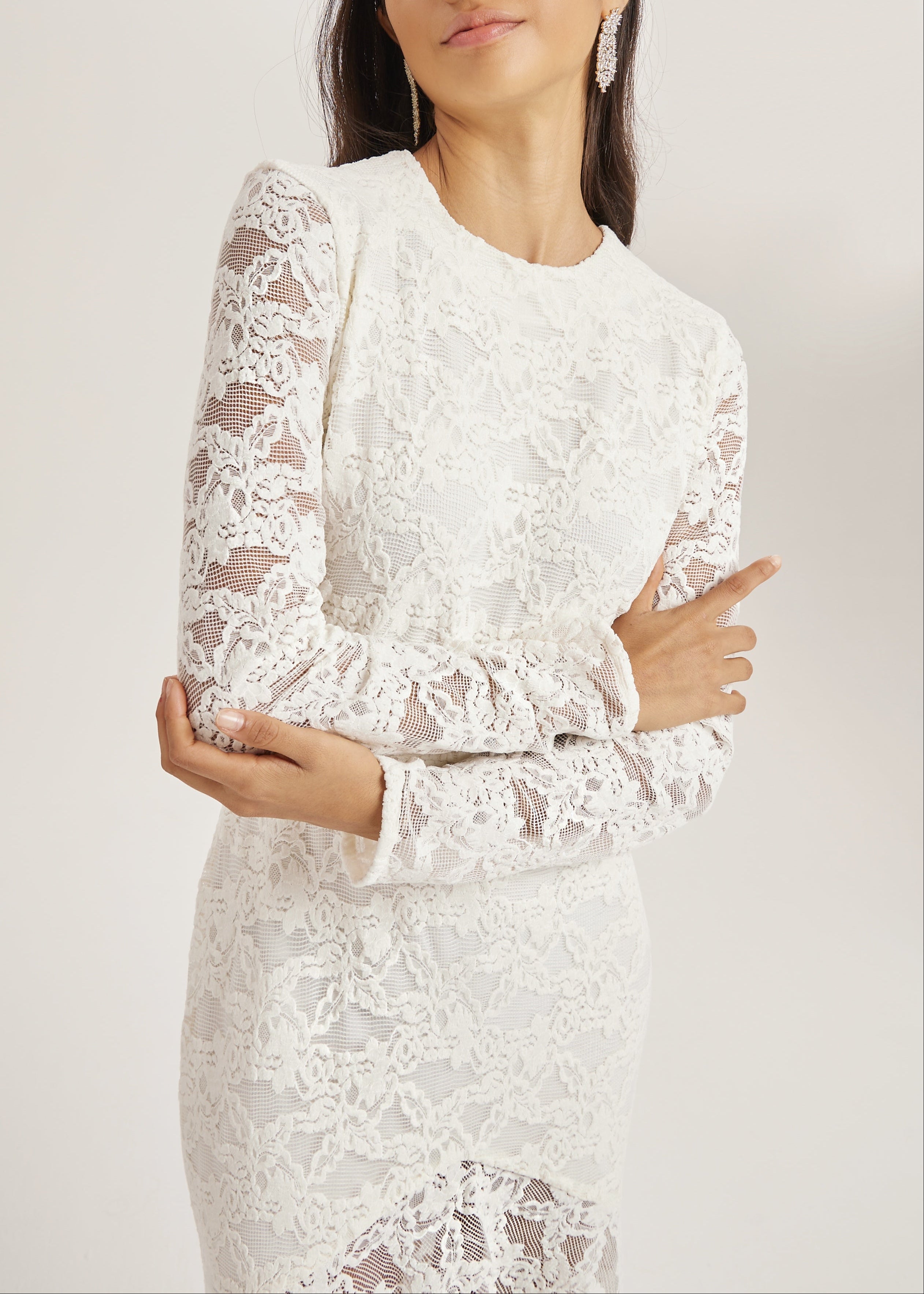 Sienna Velvet Applique Lace Cascade Dress | Ivory White