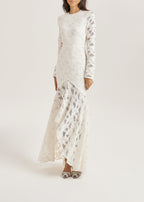 Sienna Velvet Applique Lace Cascade Dress | Ivory White