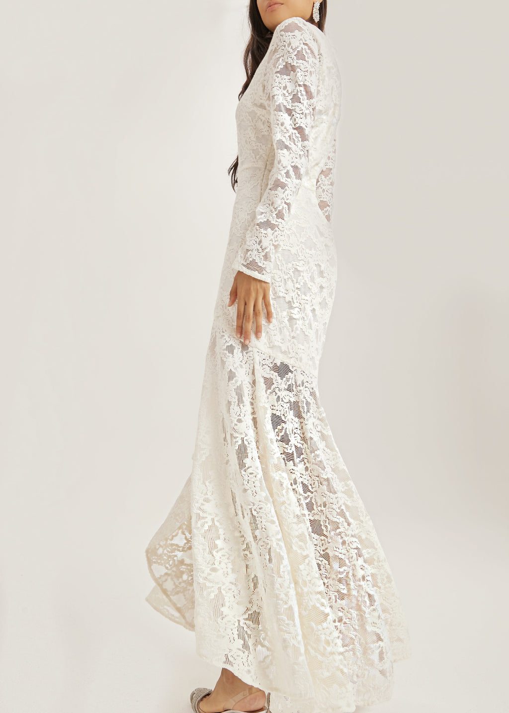 Sienna Velvet Applique Lace Cascade Dress | Ivory White