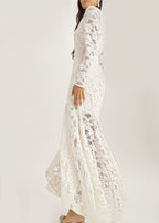 Sienna Velvet Applique Lace Cascade Dress | Ivory White