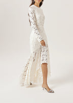 Sienna Velvet Applique Lace Cascade Dress | Ivory White