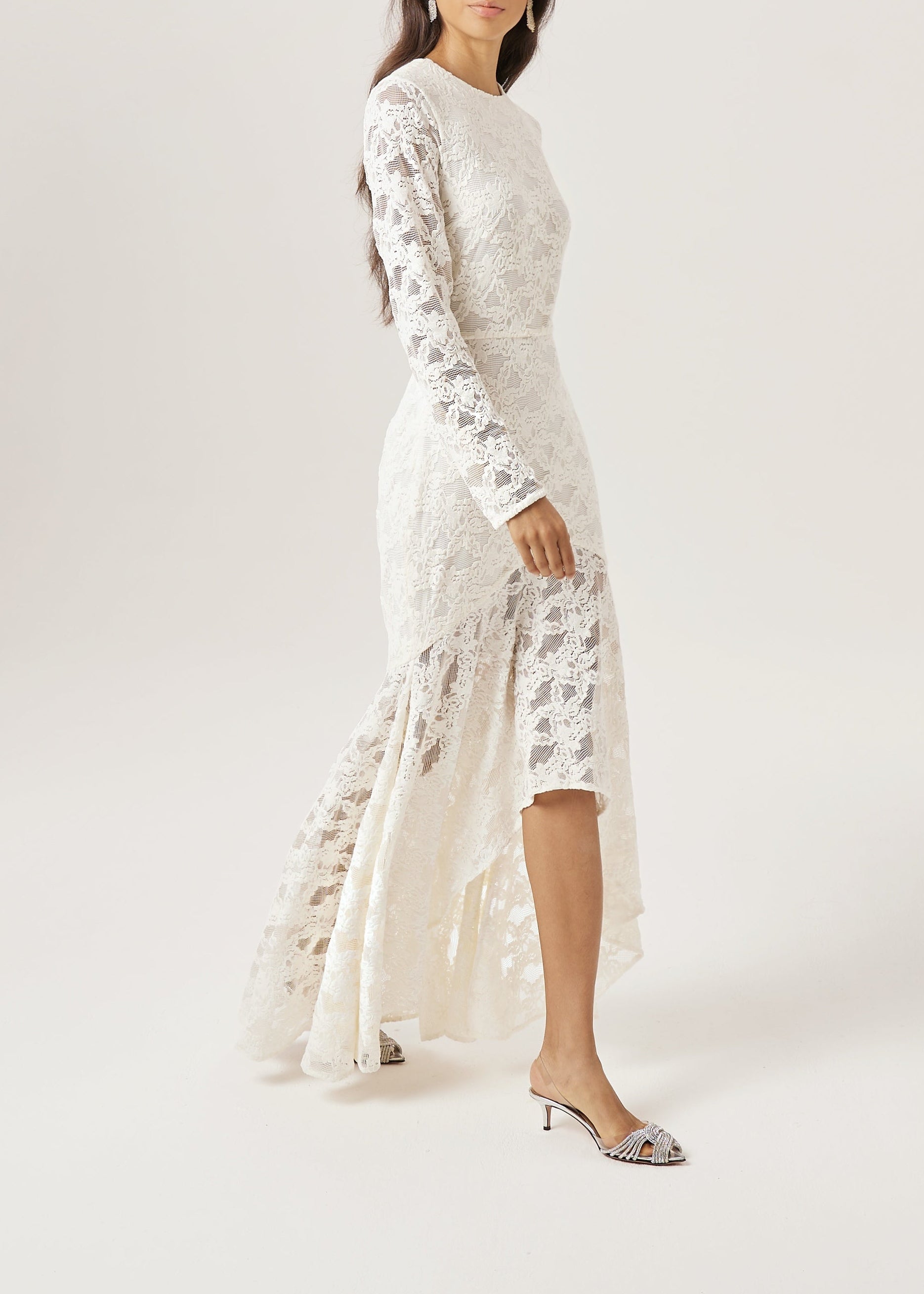 Sienna Velvet Applique Lace Cascade Dress | Ivory White