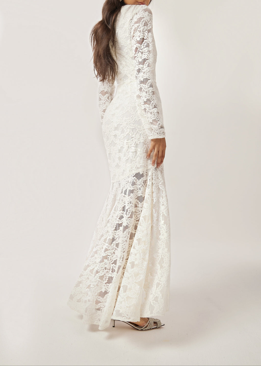 Sienna Velvet Applique Lace Cascade Dress | Ivory White