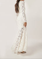 Sienna Velvet Applique Lace Cascade Dress | Ivory White